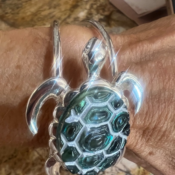 Silver turtle bracelet iridescent green/blue - Picture 3 of 8
